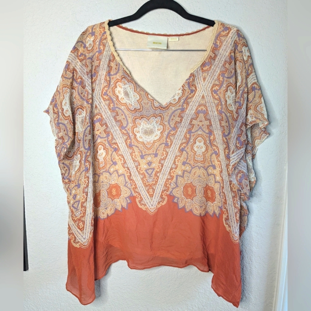 Anthropologie Peach and Cream Paisley V-Neck Blouse